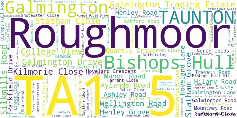 A word cloud for the TA1 5 postcode